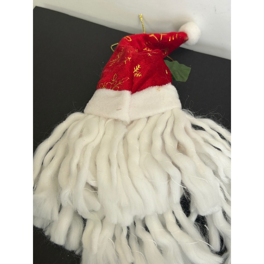 Ornament Christmas Red Santa Head Plush Beard Gold Glass Holiday Decor - Picture 2 of 8